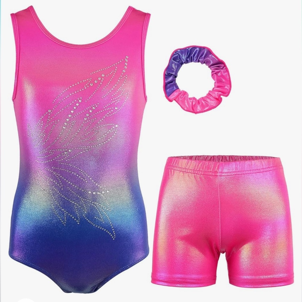 NEW Gymnastics leotard/shorts/scrunchie set